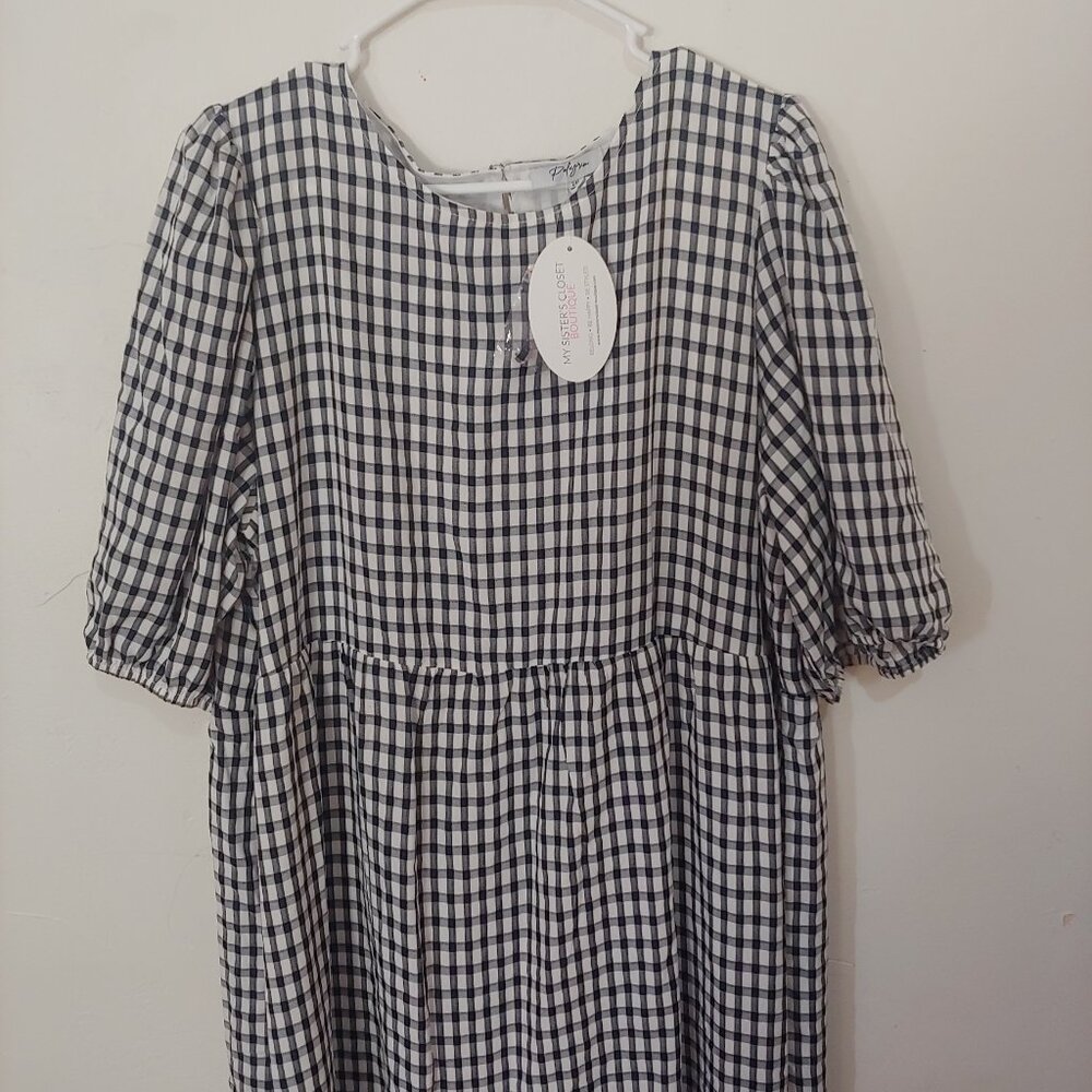 Navy Gingham Midi Dress